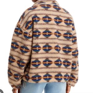 Lalavon Sherpa Aztec Patterned Teddy Jacket in Cream and Blue Size M